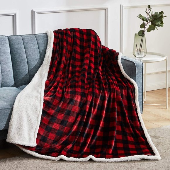 LARGE New Sherpa Buffalo Plaid Christmas Throw Blanket, Fuzzy Fluffy Sof… - Picture 4 of 12
